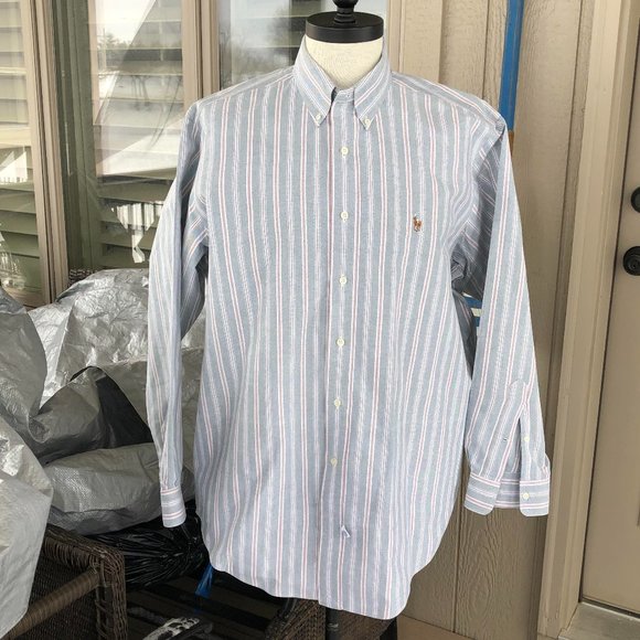 POLO Ralph Lauren Vintage Men's Green Striped OCBD - Size 16/34 - Picture 4 of 11
